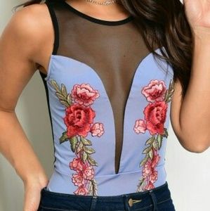 BN blue mesh floral body suit